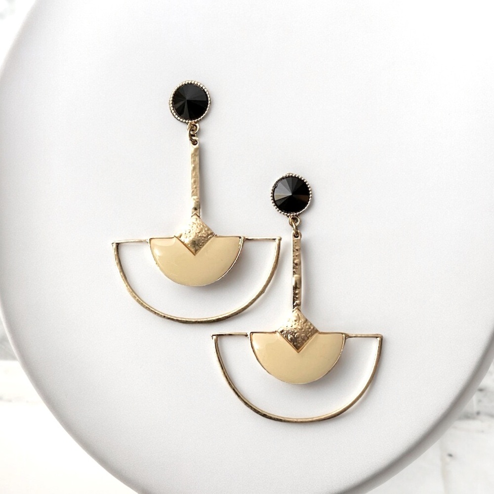 Earrings Drop Earrings Black Gold Cream Dangle